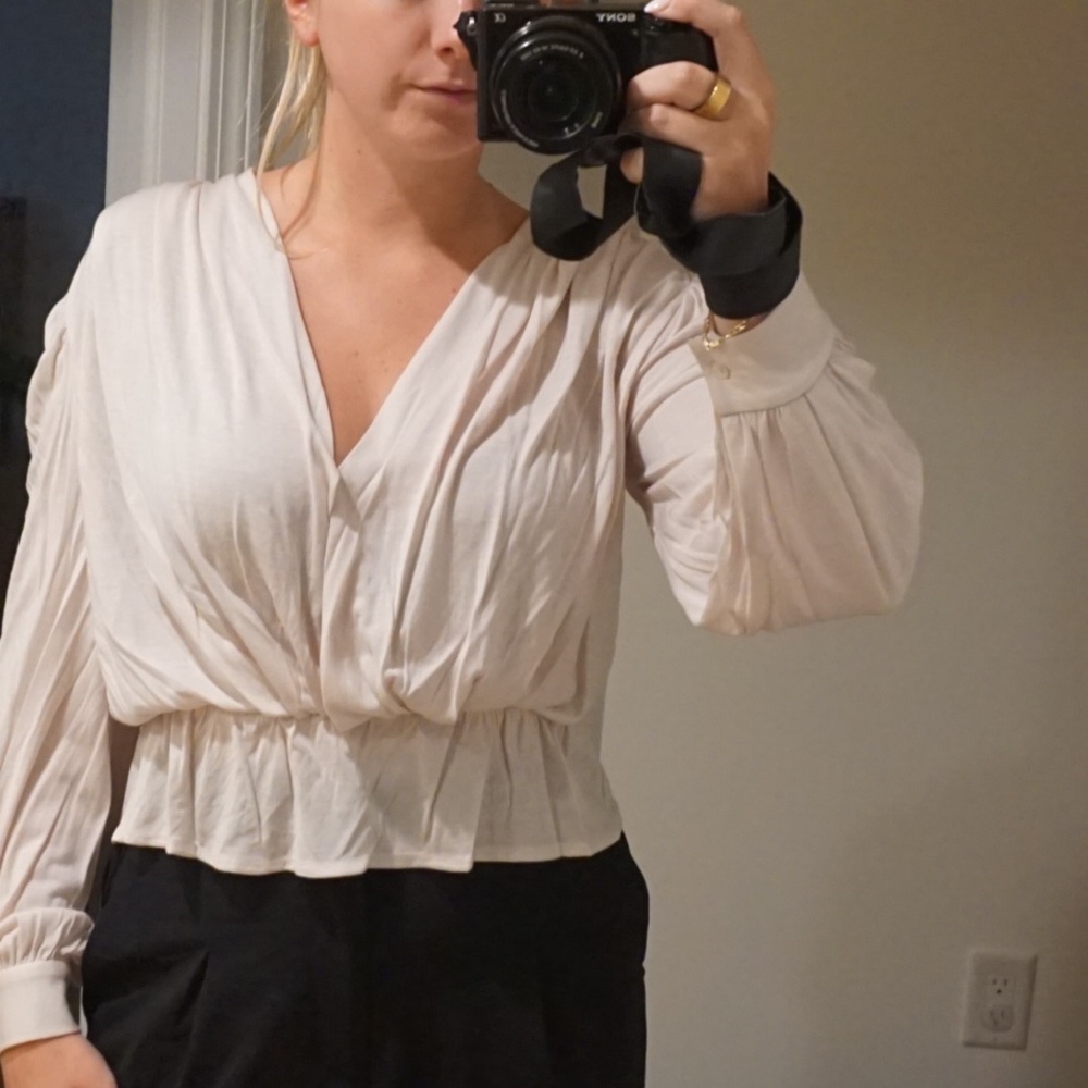 Aritzia Cream Gathered Blouse